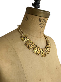 Gold Leopard Panel Necklace & Earring Golden Citrine Rhinestone Jewelry Set - 24 Wishes Vintage Jewelry