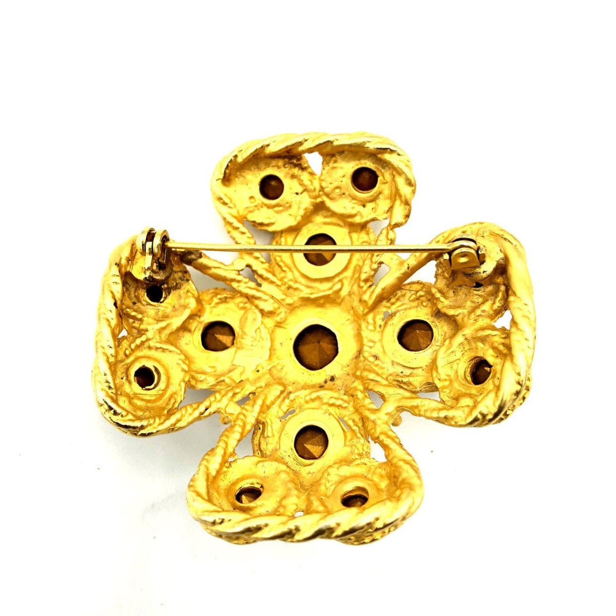 Gold Maltese Multi-Color Rhinestone Vintage Brooch - 24 Wishes Vintage Jewelry