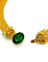 Gold Mesh Statement Green Rhinestone Pendant - 24 Wishes Vintage Jewelry