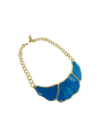 Gold Monet Blue Enamel Collar Necklace - 24 Wishes Vintage Jewelry