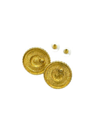Gold Monet Round Pearl Black Enamel Classic Pierced Earrings - 24 Wishes Vintage Jewelry