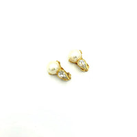 Gold Nina Ricci Classic Pearl & Rhinestone Vintage Clip-On Earrings - 24 Wishes Vintage Jewelry
