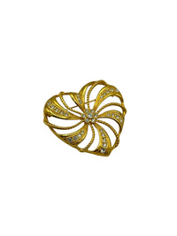Gold Openwork Rhinestone Large Heart Romantic Trelles Avon Brooch - 24 Wishes Vintage Jewelry
