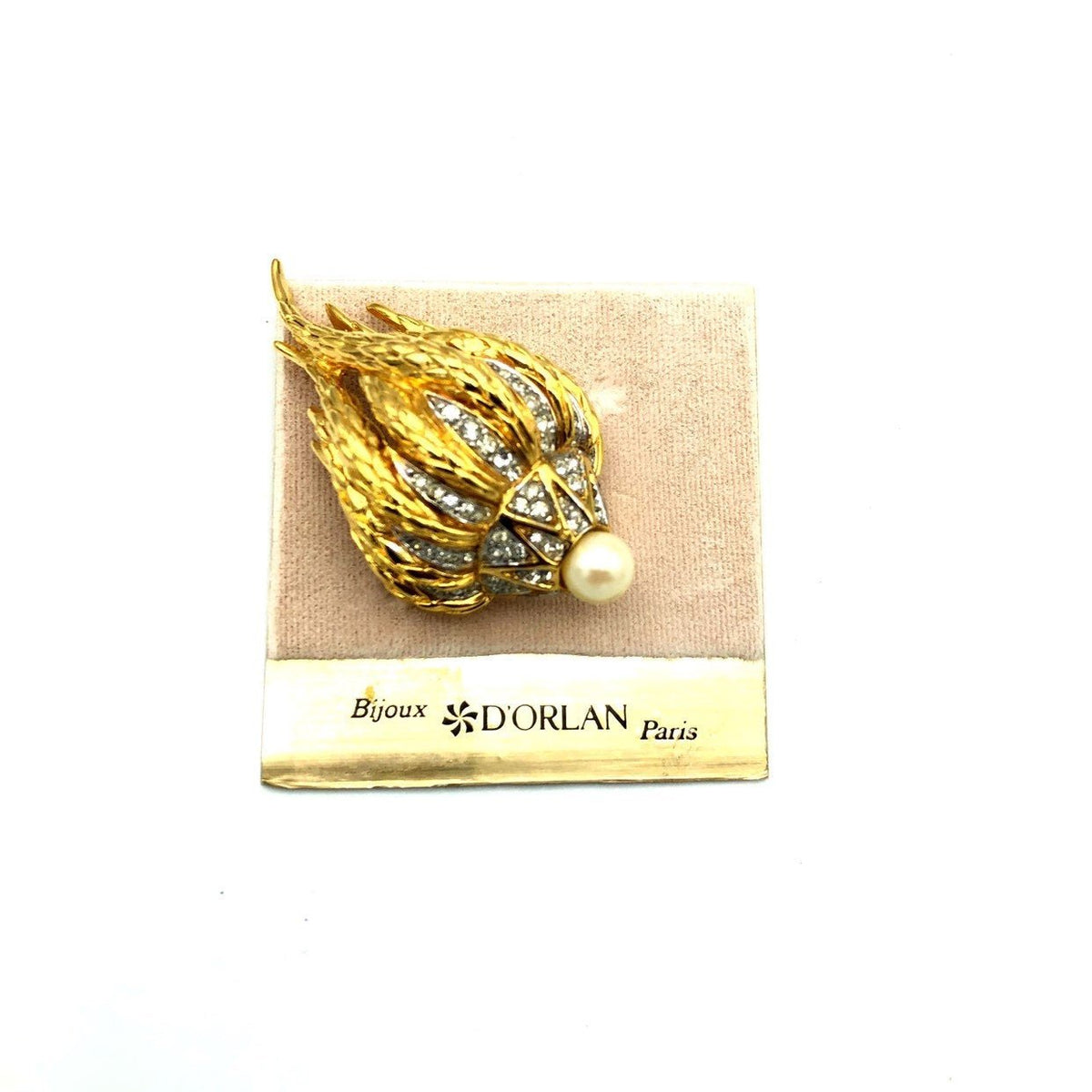 Gold Organic Abstract Flower Pearl Vintage Rhinestone Brooch by D'Orlan - 24 Wishes Vintage Jewelry