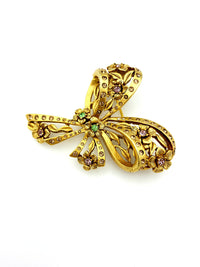 Gold Oscar De La Renta Feminine Bow & Flowers Brooch - 24 Wishes Vintage Jewelry