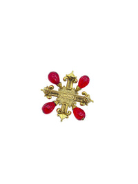 Gold Oscar De La Renta Pink Maltese Cross Brooch - 24 Wishes Vintage Jewelry