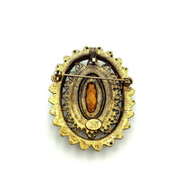 Gold Pauline Rader Victorian Revival Brown Glass Brooch Pendant - 24 Wishes Vintage Jewelry