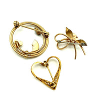 Gold Pearl Vintage Heart Brooch Scatter Pin Trio - 24 Wishes Vintage Jewelry
