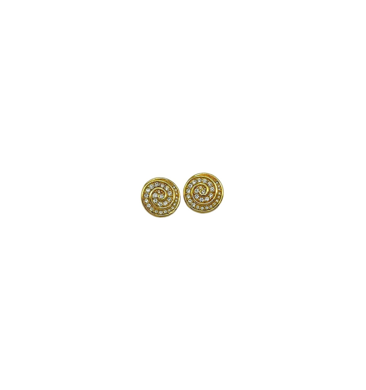 Gold Round Swarovski Clear Crystal Pave Rhinestone Clip-on Earrings - 24 Wishes Vintage Jewelry