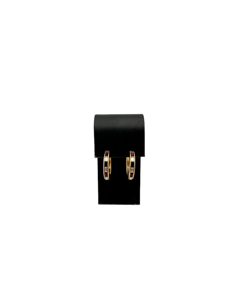 Gold SAL Swarovski Clear & Red Crystal Rhinestone Pierced Hoop Earrings - 24 Wishes Vintage Jewelry