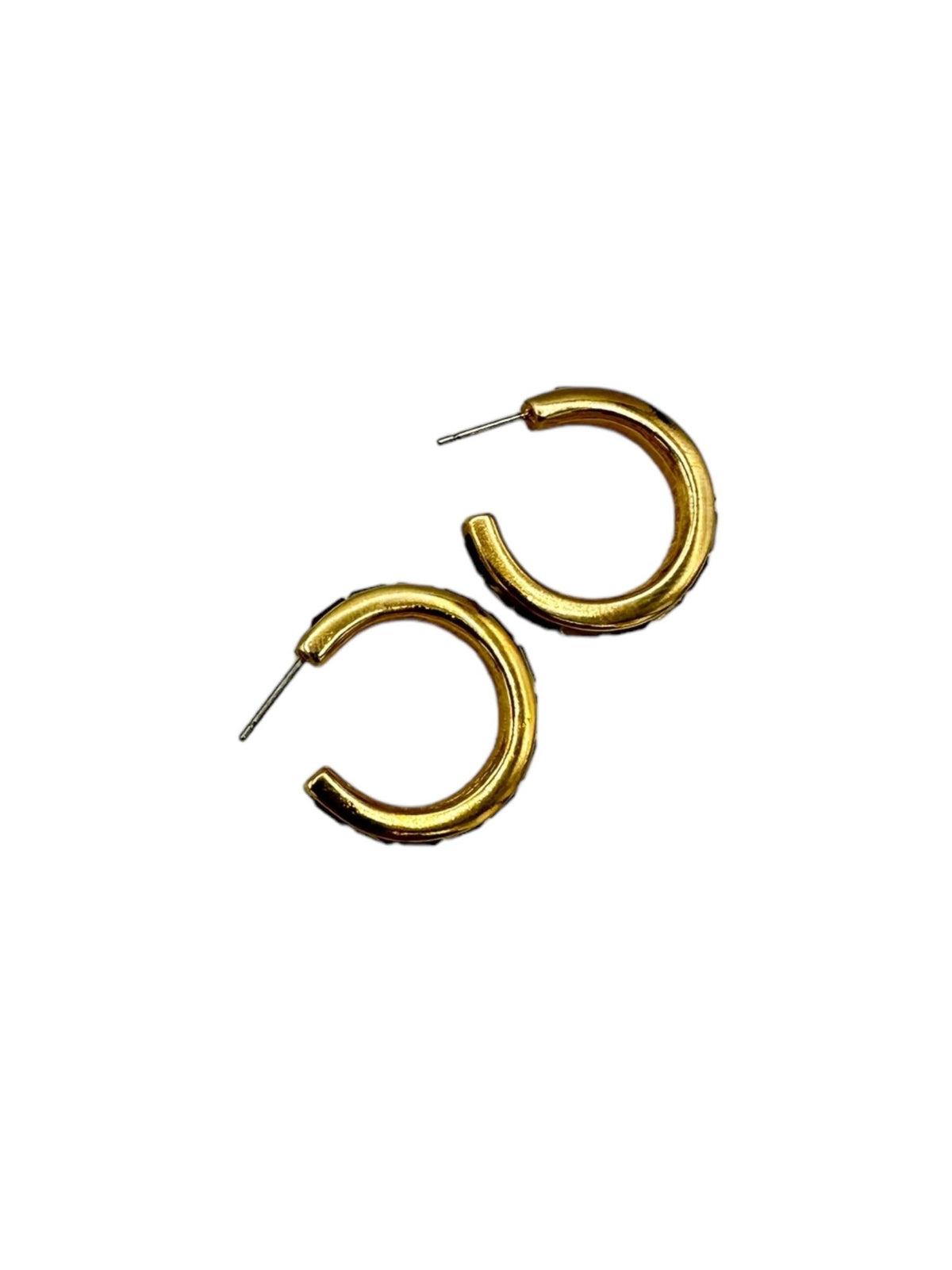 Gold SAL Swarovski Clear & Red Crystal Rhinestone Pierced Hoop Earrings - 24 Wishes Vintage Jewelry
