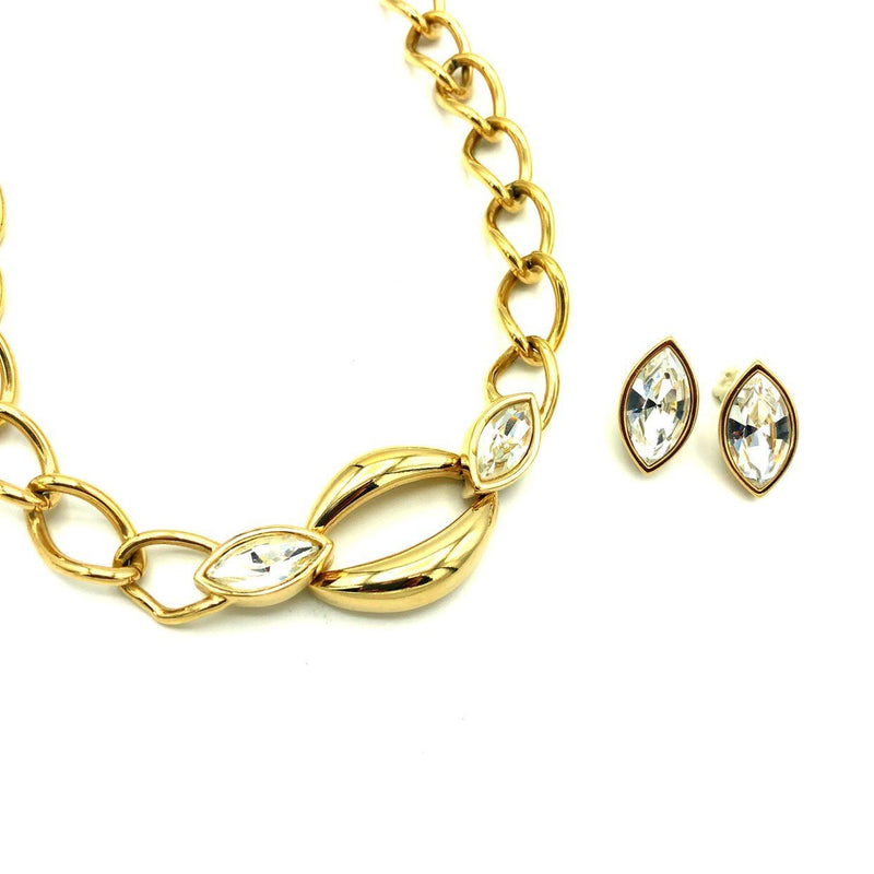 Gold SAL Swarovski Marquise Clear Crystal Vintage Jewelry Set - 24 Wishes Vintage Jewelry