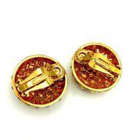 Gold St. John Round Diamante Vintage Clip-On Earrings - 24 Wishes Vintage Jewelry