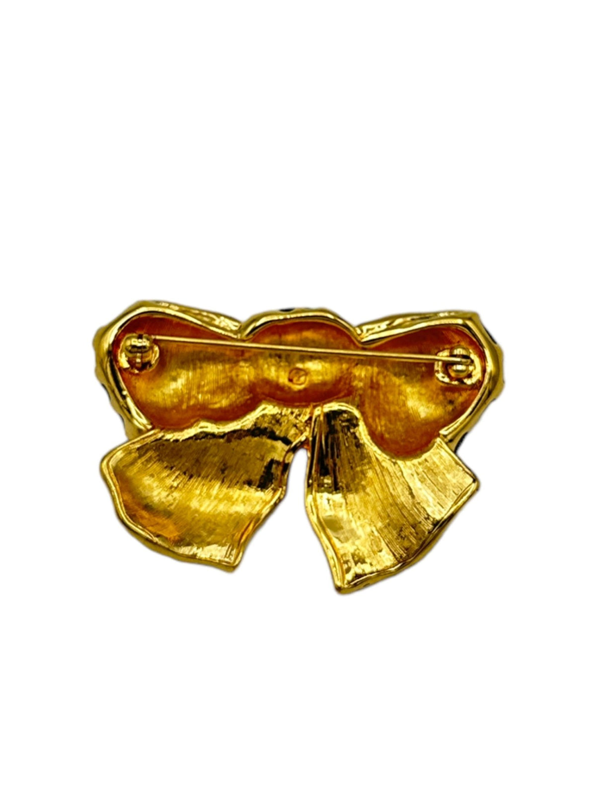 Gold Swarovski Black Enamel Bow Classic Brooch - 24 Wishes Vintage Jewelry