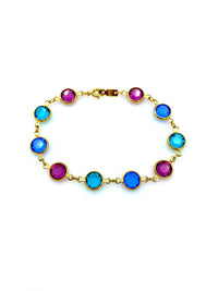Gold Swarovski Bright Pastel Crystal Link Bracelet - 24 Wishes Vintage Jewelry