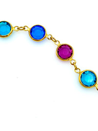 Gold Swarovski Bright Pastel Crystal Link Bracelet - 24 Wishes Vintage Jewelry