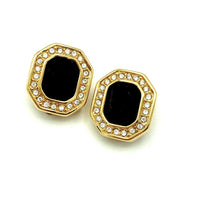 Gold Swarovski Classic Blue Crystal Vintage Clip-On Earrings - 24 Wishes Vintage Jewelry