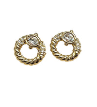 Gold Swarovski Clear Crystal Rhinestone Pierced Earrings - 24 Wishes Vintage Jewelry