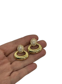 Gold Swarovski Door Knocker Clear Crystal Pierced Earrings - 24 Wishes Vintage Jewelry