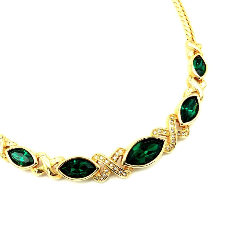 Gold Swarovski Emerald Green Crystal Classic Vintage Pendant - 24 Wishes Vintage Jewelry
