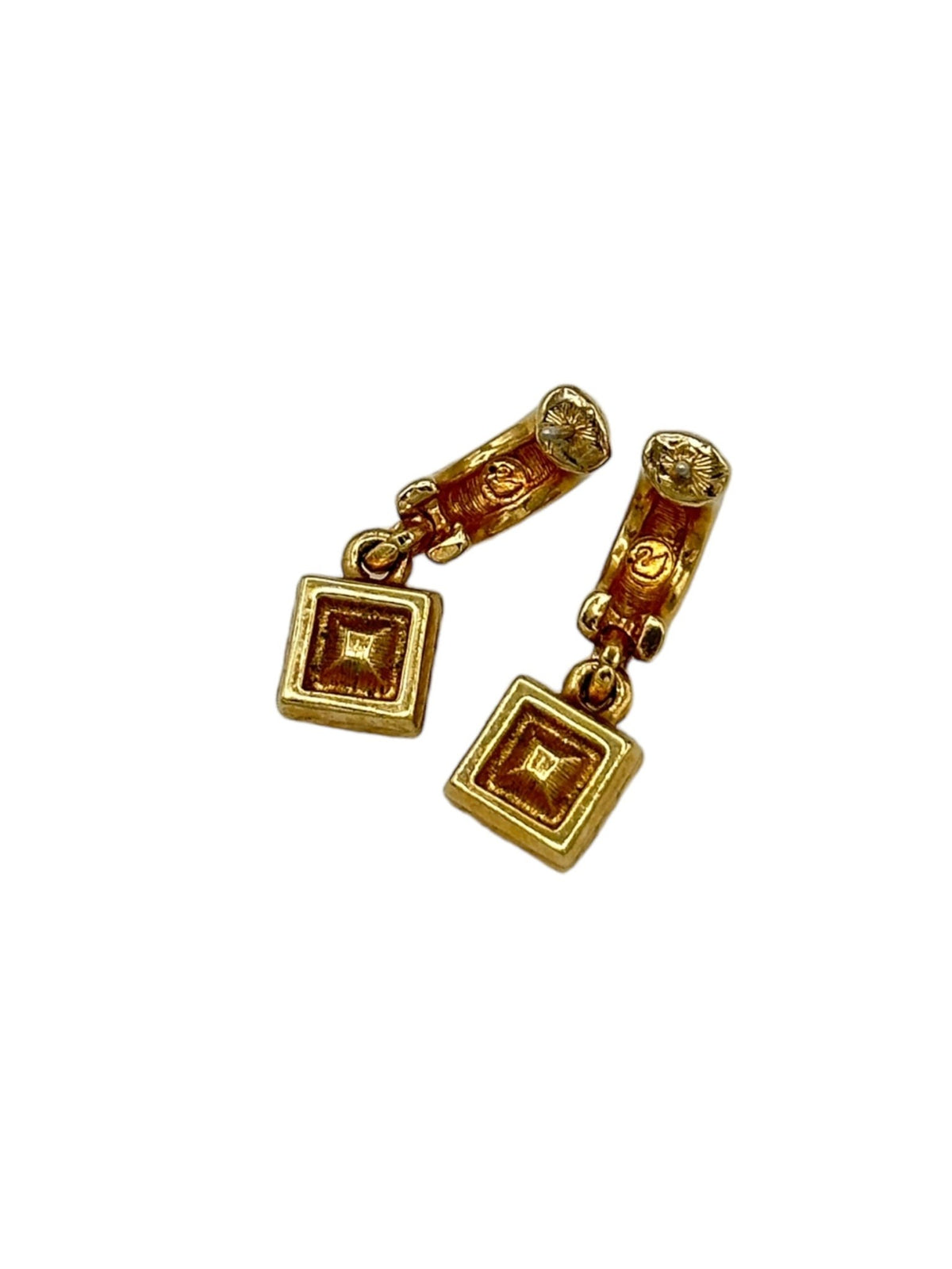 Gold Swarovski Etruscan Red Dangle Crystal Pierced Hoop Earrings - 24 Wishes Vintage Jewelry