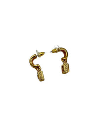 Gold Swarovski Etruscan Red Dangle Crystal Pierced Hoop Earrings - 24 Wishes Vintage Jewelry