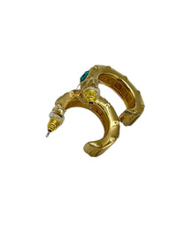 Gold Swarovski Jewel Color Crystal Rhinestone Pierced Hoop Earrings - 24 Wishes Vintage Jewelry