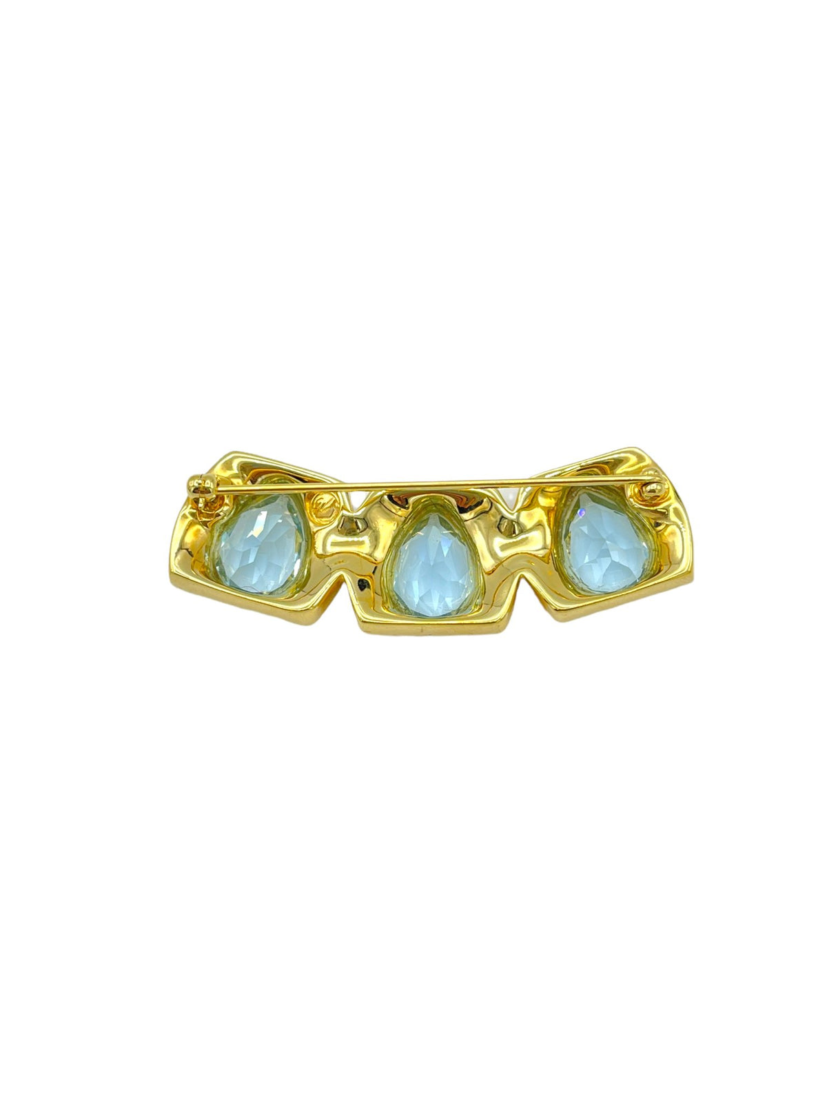 Gold Swarovski Light Topaz Blue Teardrop Brooch - 24 Wishes Vintage Jewelry