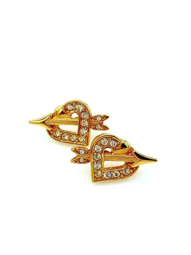 Gold Swarovski Open Heart Clear Crystal Pierced Earrings - 24 Wishes Vintage Jewelry
