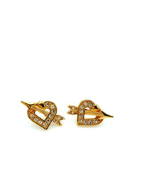 Gold Swarovski Open Heart Clear Crystal Pierced Earrings - 24 Wishes Vintage Jewelry