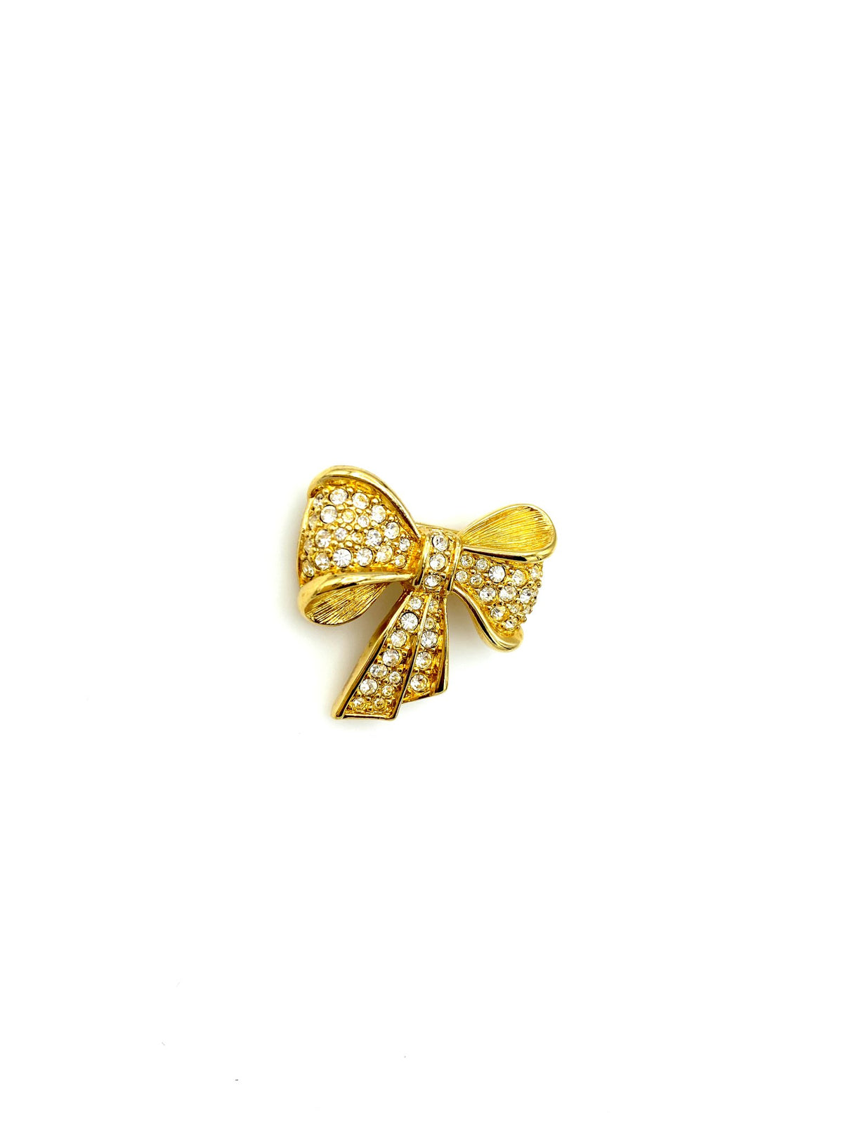 Gold Swarovski Petite Bow Rhinestone Brooch - 24 Wishes Vintage Jewelry