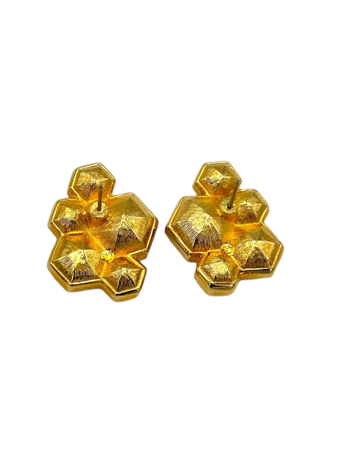 Gold Swarovski SAL Clear Crystal Classic Honeycomb Pierced Earrings - 24 Wishes Vintage Jewelry