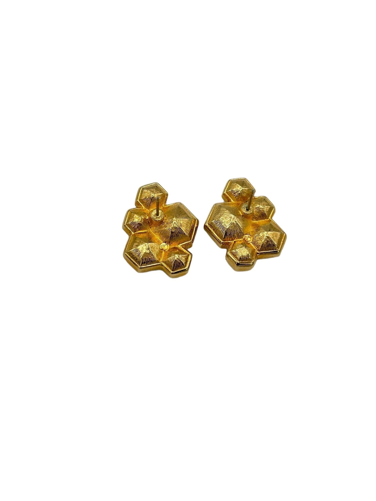 Gold Swarovski SAL Clear Crystal Classic Honeycomb Pierced Earrings - 24 Wishes Vintage Jewelry