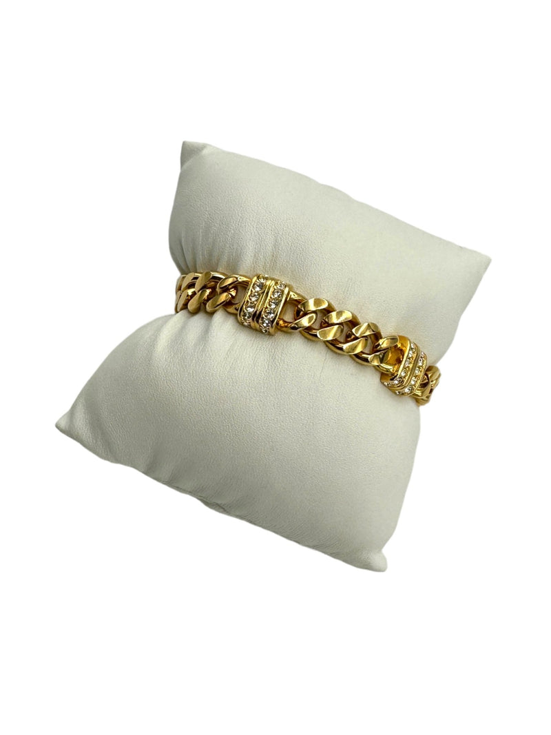 Gold Swarovski SAL Gold Curb Chunky Rhinestone Bracelet - 24 Wishes Vintage Jewelry