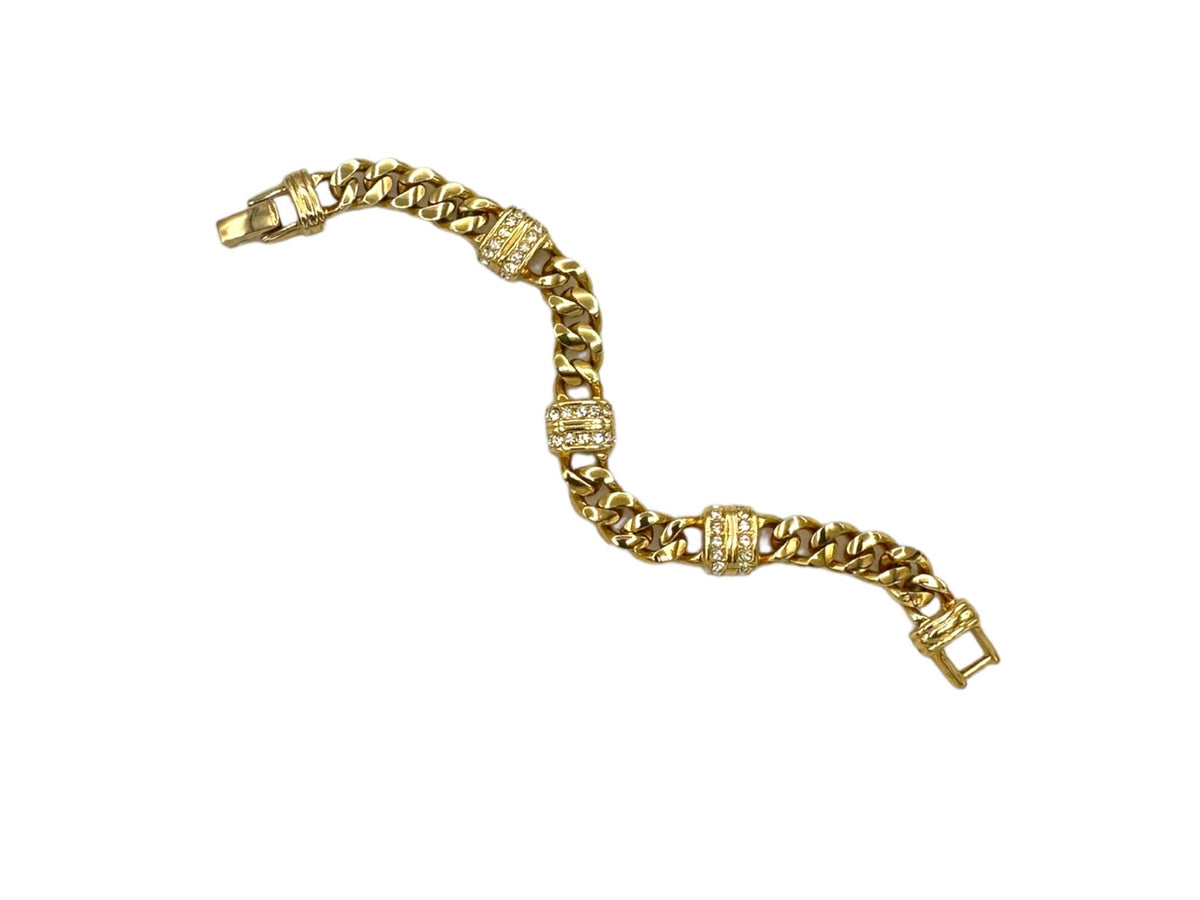 Gold Swarovski SAL Gold Curb Chunky Rhinestone Bracelet - 24 Wishes Vintage Jewelry