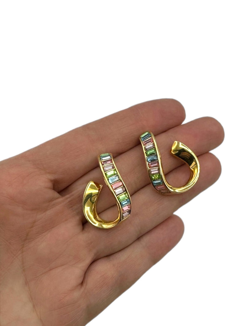 Gold Swarovski SAL Pastel Crystal Classic Pierced Earrings - 24 Wishes Vintage Jewelry