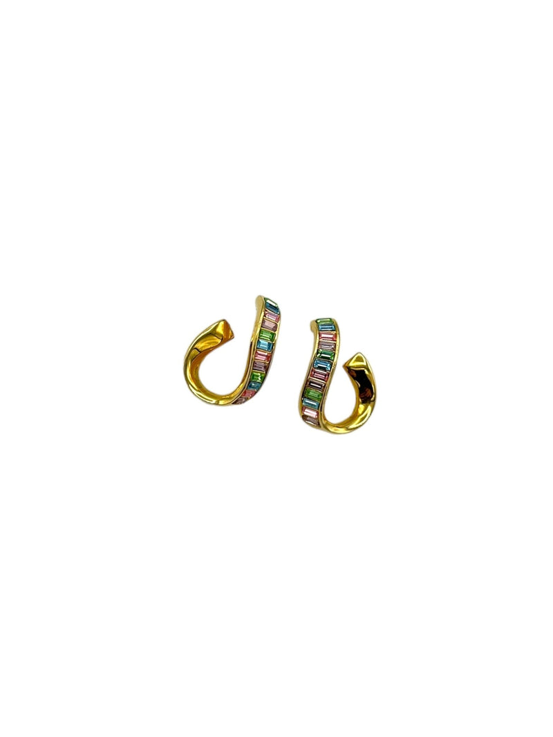 Gold Swarovski SAL Pastel Crystal Classic Pierced Earrings - 24 Wishes Vintage Jewelry