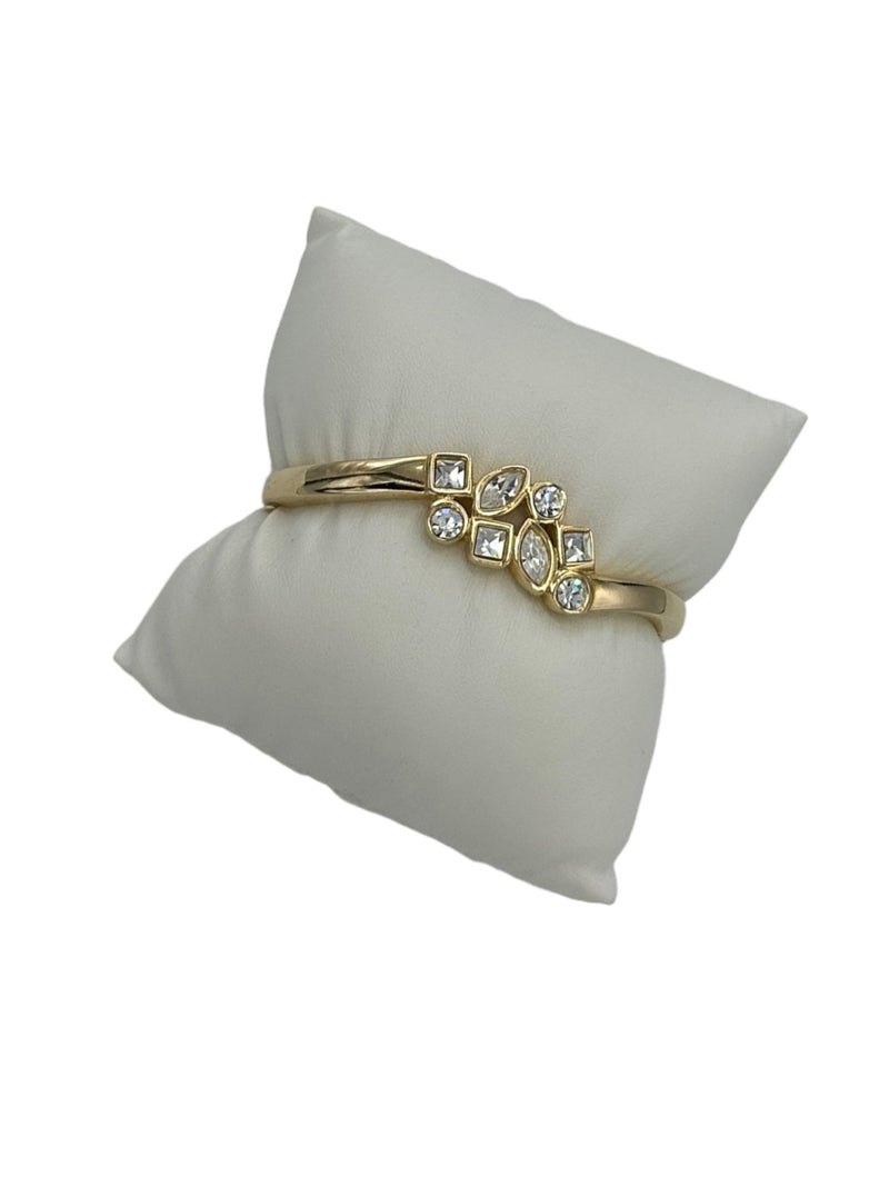 Gold Swarovski SAL White Geometric Rhinestone Crystal Hinged Bangle Bracelet - 24 Wishes Vintage Jewelry