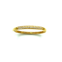 Gold Swarovski White Crystal Hinged Bangle Bracelet - 24 Wishes Vintage Jewelry