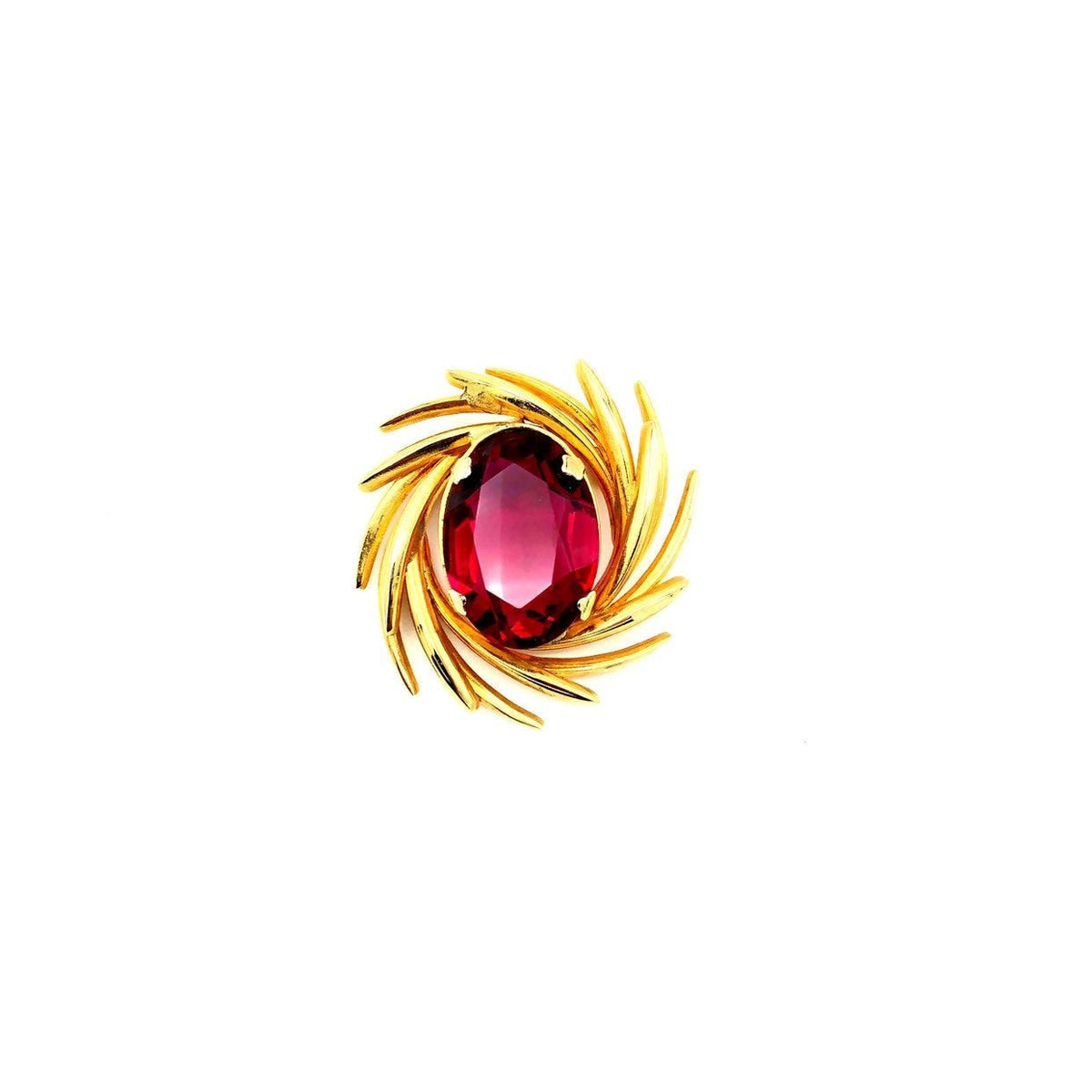 Gold Swirl Large Ruby Red Pink Vintage Brooch Pin - 24 Wishes Vintage Jewelry