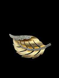 Gold Trifari Rhinestone Leaf Vintage Brooch - 24 Wishes Vintage Jewelry