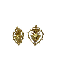 Gold Victorian Revival Heart Vintage Pierced Earrings - 24 Wishes Vintage Jewelry