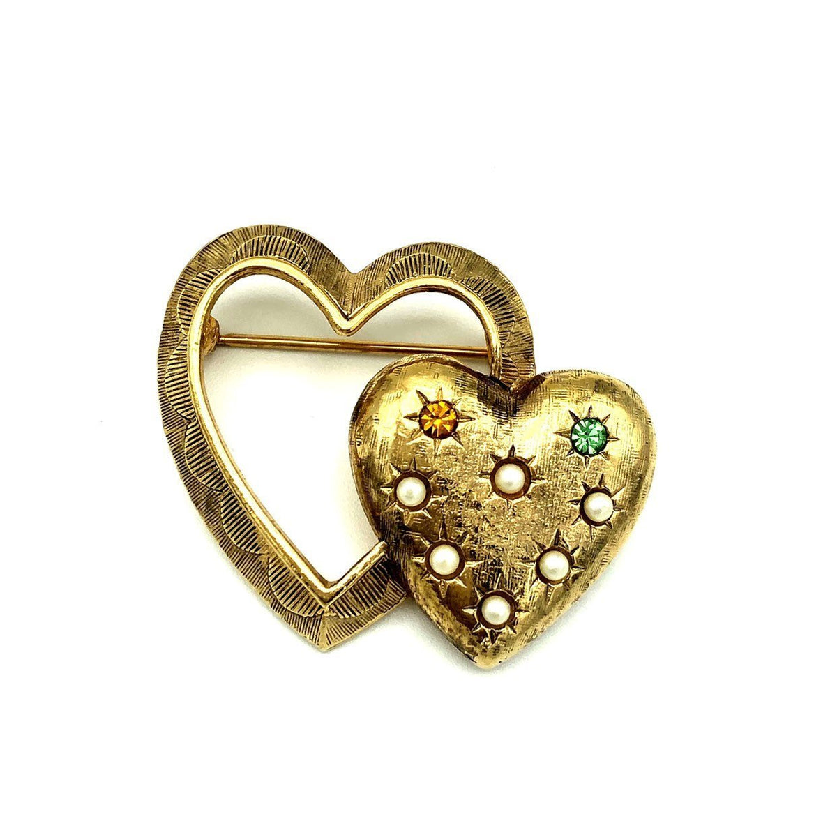 Gold Vintage Hearts Pearl Brooch Trio Scatter Pins - 24 Wishes Vintage Jewelry