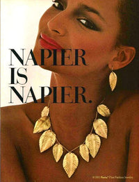 Gold & White Enamel Napier Leaf Pendant - 24 Wishes Vintage Jewelry