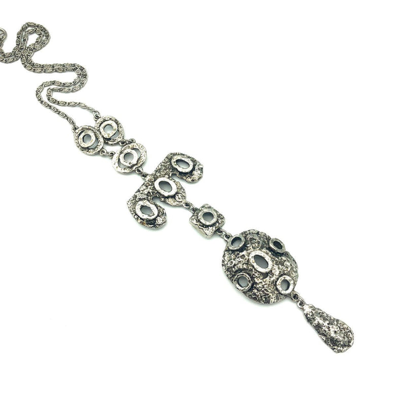 Goldette Silver Brutalist Modern Pendant - 24 Wishes Vintage Jewelry
