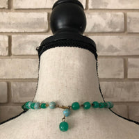Green & Turquoise Venetian Murano Art Glass Beaded Necklace - 24 Wishes Vintage Jewelry