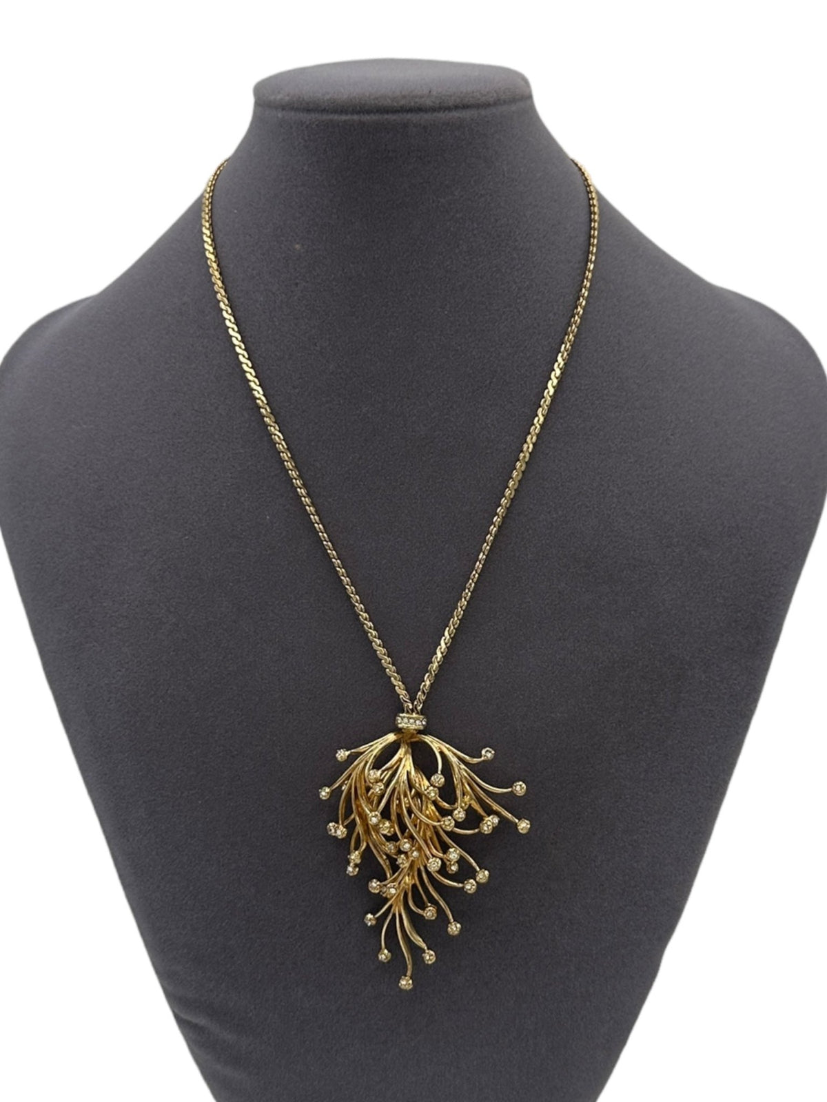 Grosse Gold Vintage Necklace Floral Waterfall Rhinestone Pendant - 24 Wishes Vintage Jewelry