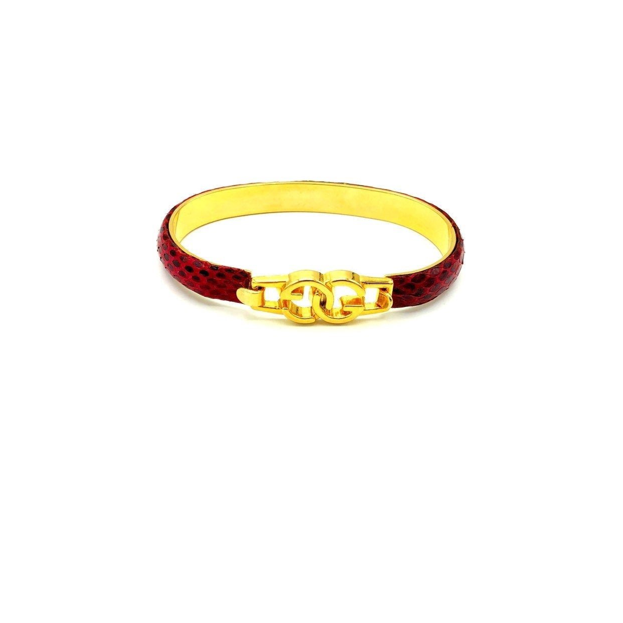 Gucci Gold Vintage Red Leather GG Logo Bangle Bracelet – 24 Wishes 