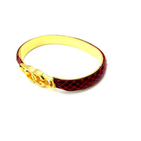 Gucci Gold Vintage Red Leather GG Logo Bangle Bracelet - 24 Wishes Vintage Jewelry