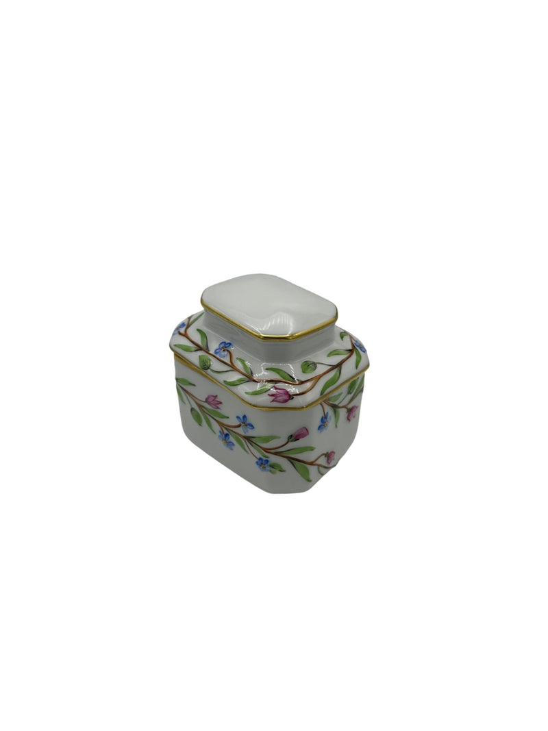 Hand Painted Floral Vintage Herend Porcelain Tea Caddy Trinket Box - 24 Wishes Vintage Jewelry